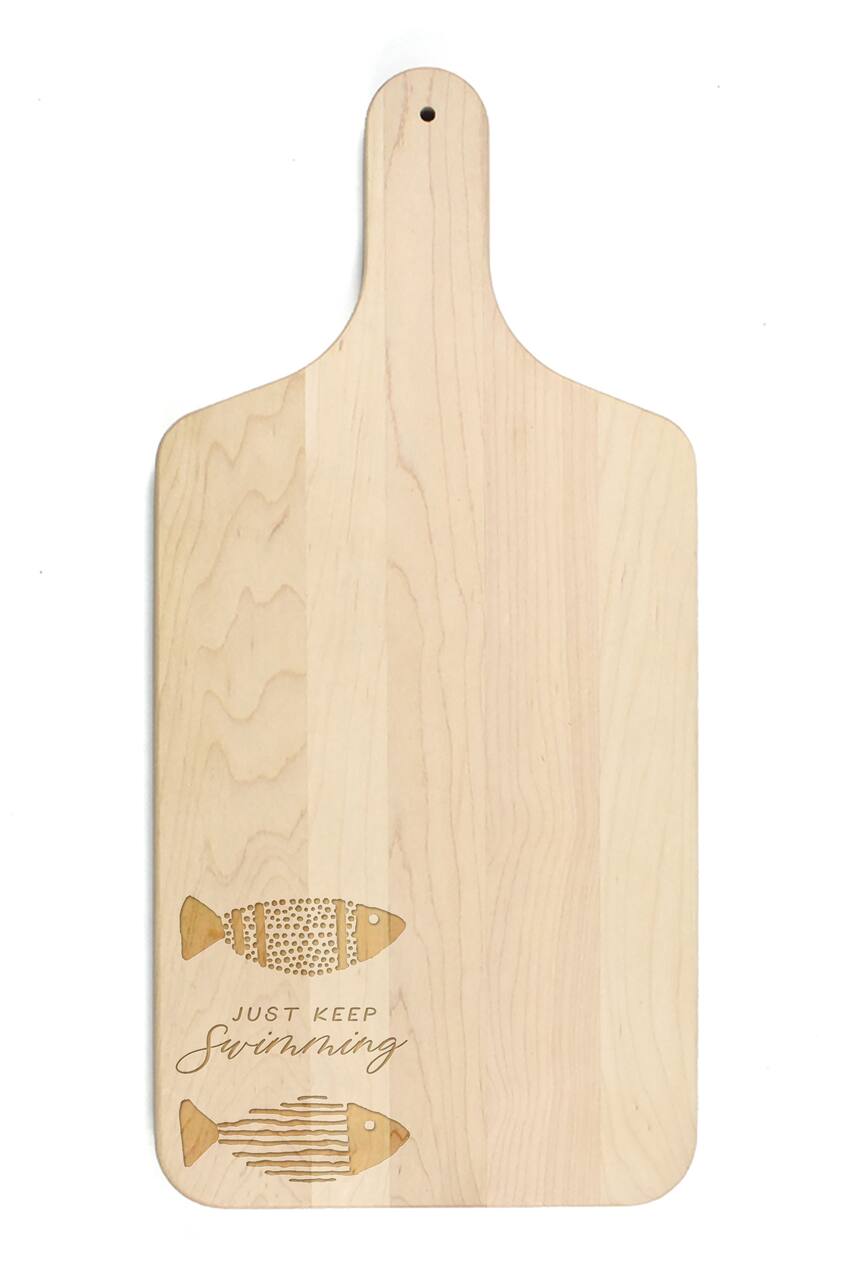 17" Just Keep Swimming Maple Wood Paddle Cutting Board